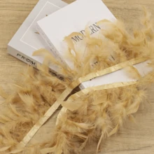 1-10m Feather Trimmed Fabric Ribbon, Elegant Accessory For Clothing, Diy Crafts, Home Decoration, Sold By Per Meter - No. 34 Khaki - View 1