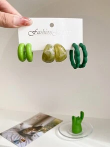 1 套 3 对/套个性化 C 形耳环，几何花边耳环套装 - 彩色 - 查看 5