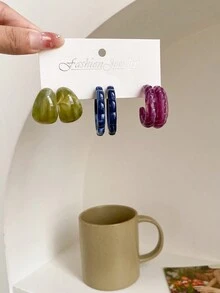 1 套 3 对/套个性化 C 形耳环，几何花边耳环套装 - 彩色 - 查看 10