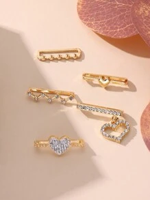 5 件精致金属心形装饰硅胶表带，适合 42/44/45 毫米智能手表系列，兼容无表带手表 - 金色 - 查看 3