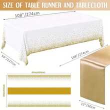 2入組桌面裝飾套裝 - 一次性塑料桌布和緞面桌布,白色和玫瑰金色波點桌布,玫瑰金色緞面桌布。適用於婚禮、生日、聖誕、新年派對和房間裝飾 - 金色 - 查看 2