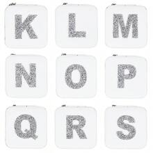 1pc Diamond Shining Letter Shaped Jewelry Box, Large Capacity With Soft Velvet Interior, Waterproof Pu Leather For Women's Travel Outdoor Carry - White - View 8