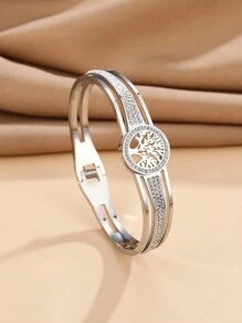 1pc Popular Stainless Steel Vacuum Plating Tree Of Life Bracelet, Simple And Versatile High-End Luxury, Exquisite And Creative, Ideal For Daily, Valentine's Day And New Year Gift,Mom,Mother,Mother's Day,Gift