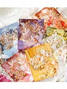 30入組/袋花中少女pet三維金色廢紙日誌手帳裝飾手工藝廢紙相簿貼紙,15種設計圖案 - 軍綠色 - 查看 5