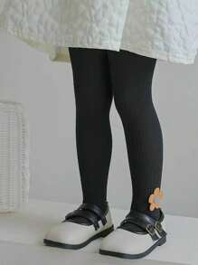 1入幼兒女童針織花紋襪子,柔軟舒適基本款式,適用於全年季節,多種顏色可選 - 黑色 - 查看 1