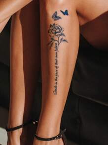 CAT QUEEN ART Tatuaje temporal semipermanente con patrón de mariposa, flores, margaritas y palabras con jugo herbal, duración de 7-14 días sin desvanecimiento ni deslumbramiento, adecuado para brazo, muñeca, pecho, abdomen, espalda, 1 pieza,tatuajes maquina para tatuar tatuajes falsos