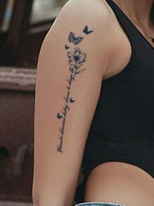 CAT QUEEN ART Tatuaje temporal semipermanente con patrón de mariposa, flores, margaritas y palabras con jugo herbal, duración de 7-14 días sin desvanecimiento ni deslumbramiento, adecuado para brazo, muñeca, pecho, abdomen, espalda, 1 pieza,tatuajes maquina para tatuar tatuajes falsos