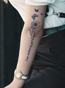 CAT QUEEN ART Tatuaje temporal semipermanente con patrón de mariposa, flores, margaritas y palabras con jugo herbal, duración de 7-14 días sin desvanecimiento ni deslumbramiento, adecuado para brazo, muñeca, pecho, abdomen, espalda, 1 pieza,tatuajes maquina para tatuar tatuajes falsos