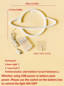 1 个 LED 星球形霓虹灯带挂钩，USB 和电池供电土星形设计霓虹灯，适用于桌子、卧室、墙壁、派对、学生宿舍、游戏室、婚礼装饰、送给朋友的生日礼物 - 彩色 - 查看 11