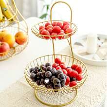 1pc 2层铁艺水果篮，欧式零食水果盘，创意现代客厅家用多层水果篮，北欧INS水果盘，客厅装饰收纳水果盘