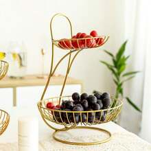 1pc 2层铁艺水果篮，欧式零食水果盘，创意现代客厅家用多层水果篮，北欧INS水果盘，客厅装饰收纳水果盘