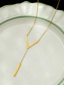 1 件簡約字母吊墜不銹鋼項鍊,金色,時尚長鏈珠寶禮物,適合女士派對配件 - 金黃色 - 查看 6