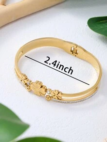 1套/4入組法式復古金色心形幸運四葉草和幾何不銹鋼珠寶套裝：優雅女士分層項鍊、耳環、手鍊 - 金色 - 查看 4