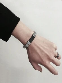 1個歐美時尚簡約復古風格黑色pu皮革鍍銀鏈鏈手鐲,適合日常穿戴和節日贈禮,珠寶飾品 - 手鍊 - 查看 7