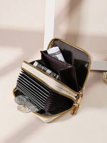 SOUTHLAND&KANGAROO Double Zipper Versatile Coin Wallet Letter Graphic Multi-Card Card Organizer For Storage Cards School Supplies For School Dorm Room Card Holder Wallet Business Card Holder Credit Card Holder Women For Women Wallet Mini Wallet Purse Wallet Card Wallet - Beige - View 4