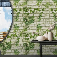1卷17.71x393.7英寸黏性可拆式pvc防潮防水綠葉壁紙,適用於家居客廳、臥室和桌面裝飾 - 綠色 - 查看 5