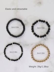 4 件/套波西米亞串珠和軟黏土多層手工手鍊首飾 - 黑色 - 查看 5