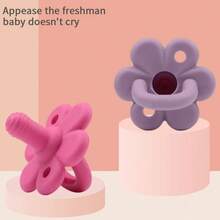 1 Set Pink Flower Shaped Silicone Nipple Pacifier Teether Bite Chew Toy, Dental Care, All Seasons, Teething Soother For Infants - Rose Red - View 2
