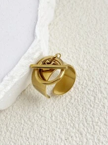 1pc Fashionable Stainless Steel Men Ring With Ot Buckle Design, Gold Plated And Non-Fading, Unisex, Valentine's Day Gift - OT Buckle Fashion Ring - View 8