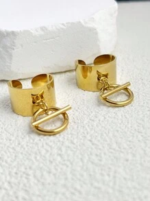 1pc Fashionable Stainless Steel Men Ring With Ot Buckle Design, Gold Plated And Non-Fading, Unisex, Valentine's Day Gift - OT Buckle Fashion Ring - View 3