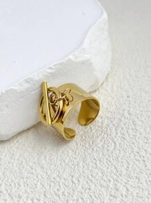 1pc Fashionable Stainless Steel Men Ring With Ot Buckle Design, Gold Plated And Non-Fading, Unisex, Valentine's Day Gift - OT Buckle Fashion Ring - View 5