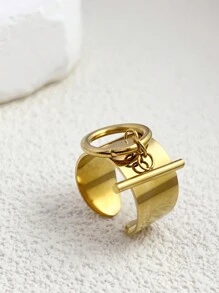 1pc Fashionable Stainless Steel Men Ring With Ot Buckle Design, Gold Plated And Non-Fading, Unisex, Valentine's Day Gift - OT Buckle Fashion Ring - View 6