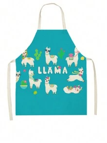 1件可愛的小羊印花亞麻圍裙 - 紅色 - 查看 1