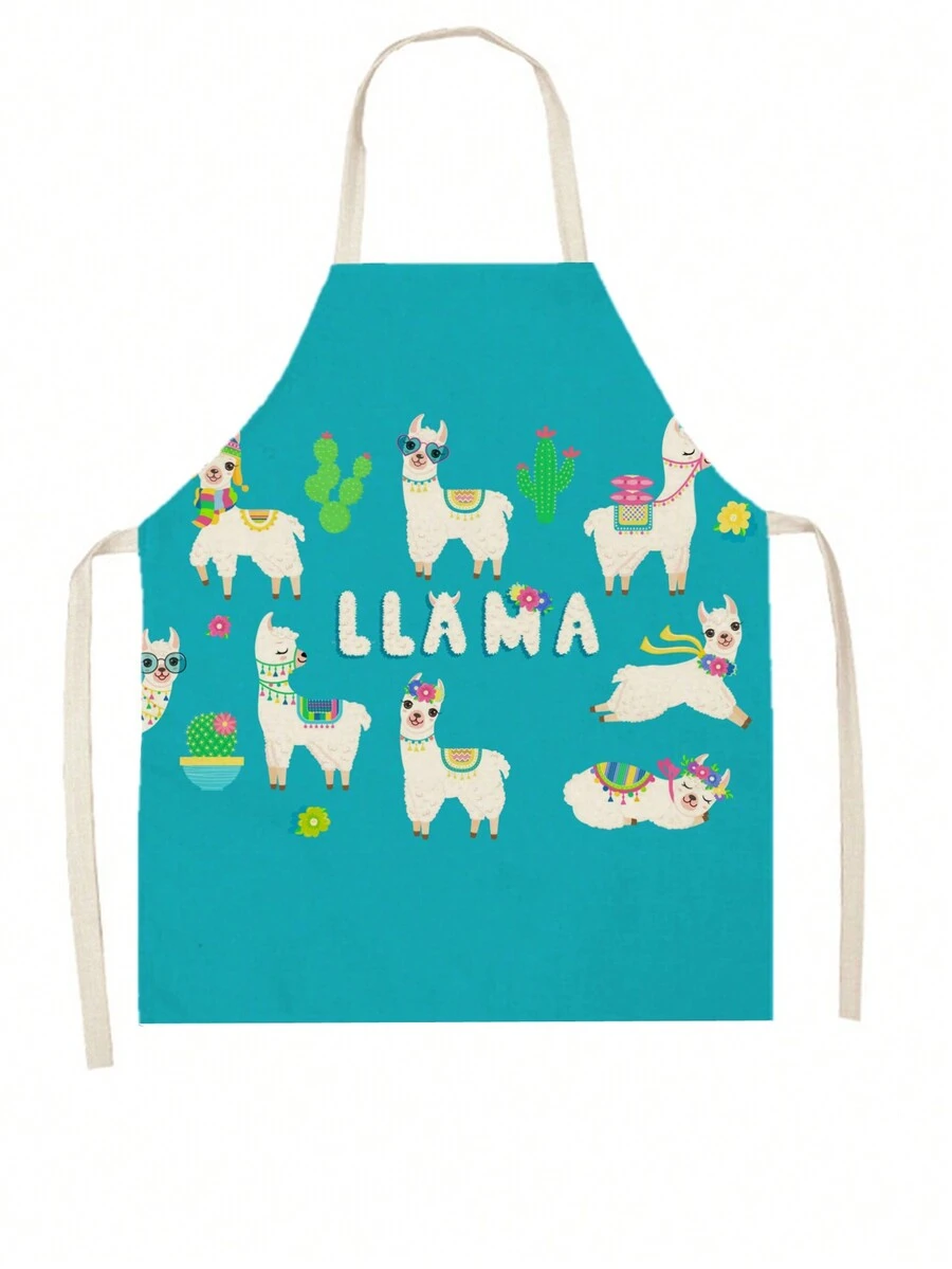 1件可愛的小羊印花亞麻圍裙 - 紅色 - 查看 1