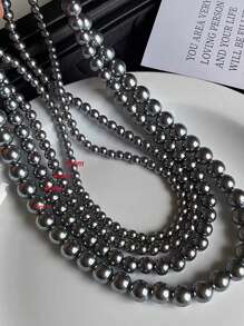 1條女士簡約風格金色/鋼灰色/灰色人造珍珠項鏈，長度50cm，多種尺寸可選（4mm/5mm/6mm/8mm/10mm） - 灰色 - 查看 5