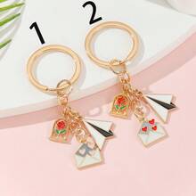 1pc Ladies' New Creative Love & Envelope & Paper Plane Pattern Design Keychain With Metallic Rose Charm And Oil Drop Detail, Ideal For Gifting To Friends And Sisters - Multicolor - View 3