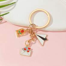 1pc Ladies' New Creative Love & Envelope & Paper Plane Pattern Design Keychain With Metallic Rose Charm And Oil Drop Detail, Ideal For Gifting To Friends And Sisters - Multicolor - View 6