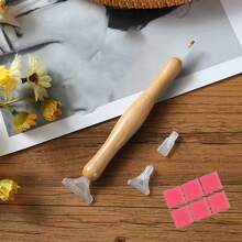 1套木製鑽石畫筆套裝,配備蠟泥膠水,手工鑽石畫馬賽克配件筆 - as picture - 查看 2