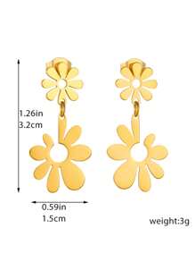 1pair Gold-Plated Titanium Steel Open Flower Pendant Long Earrings - Flowers - View 5