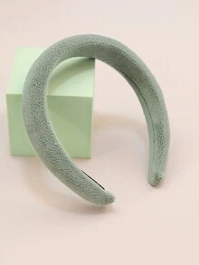 1pc Girls' Solid Color Winter Warm Woolen Short Hair Material Headband Without Teeth - Green - View 2