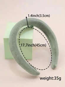 1pc Girls' Solid Color Winter Warm Woolen Short Hair Material Headband Without Teeth - Green - View 3
