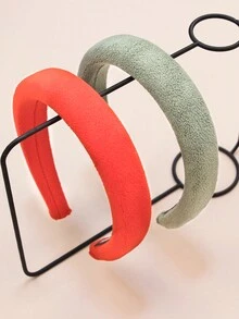 1pc Girls' Solid Color Winter Warm Woolen Short Hair Material Headband Without Teeth - Green - View 6