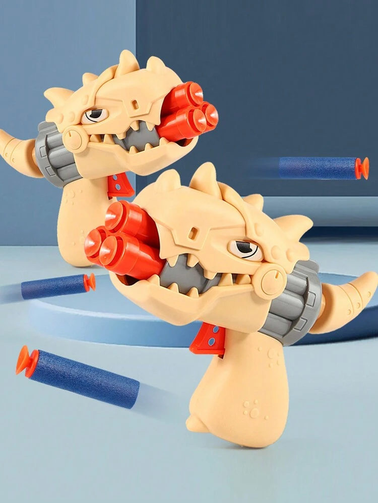Mini Metralhadora De Desenho Animado Com Três Buracos Com 3pcs De Balas De Espuma, Versão Q De Desenho De Dinossauro E Tubarão, Brinquedo De Arma De Projétil De Espuma Segura Eva - Tubarão Azul - Visão 6