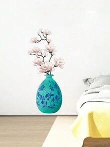 1pc New Design Watercolor Style Flower Vase & Peach Blossom Pvc Plant & Floral Removable Self-Adhesive Wall Sticker - Multicolor - View 2
