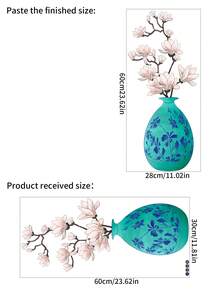 1pc New Design Watercolor Style Flower Vase & Peach Blossom Pvc Plant & Floral Removable Self-Adhesive Wall Sticker - Multicolor - View 4