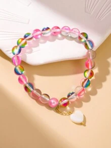 1個玻璃水晶珠和多彩貝殼裝飾女士手鐲,完美適用於海灘派對及時尚,可愛且多功能