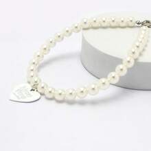 心形吊墜假珍珠寵物項鍊 - 白色 - 查看 3