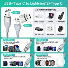 Cable de carga USB Tipo C compatible con Apple Watch S1-S10 6 en 1, cable de carga Tipo C a Lightning compatible con iPhone, Android, cámara, MP3, adaptador universal