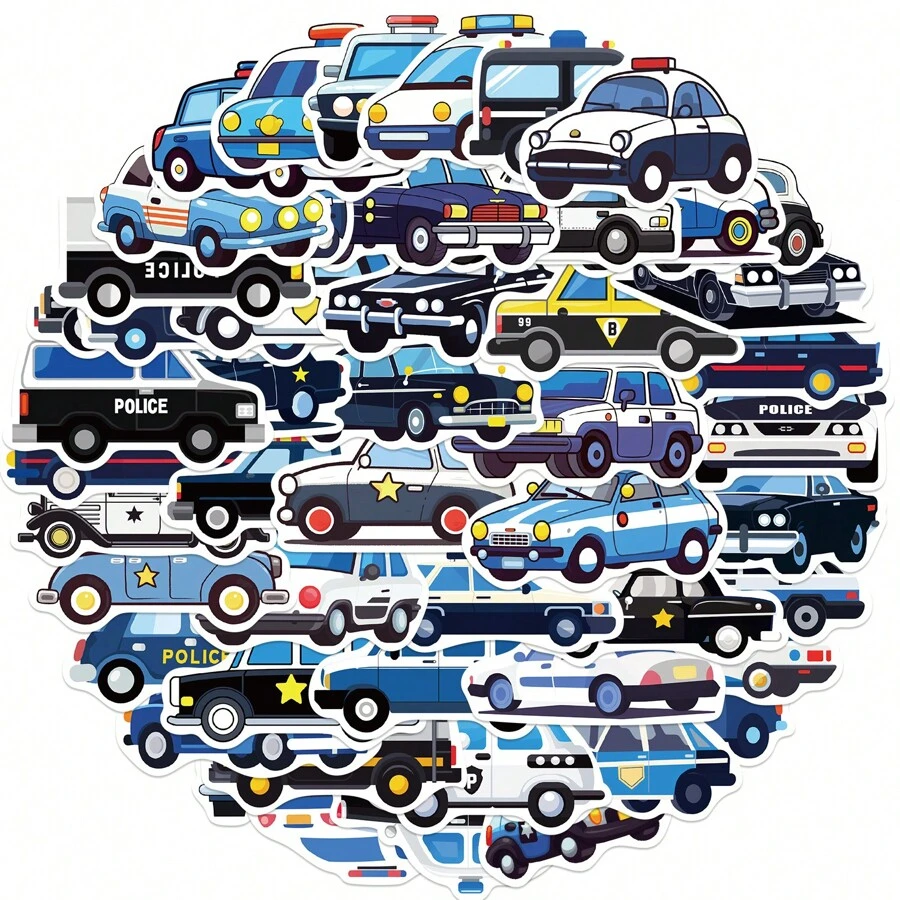 50入組警車貼紙,警察貼紙,警察禮物,警察官員禮品,警察商品,警察美學貼紙,泡沫塑料板防水貼紙,適用於水瓶、電腦、筆記本電腦、手機、行李的美學貼紙 - 彩色 - 查看 1