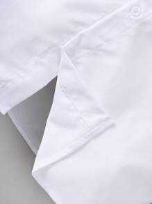 Tween Bé Trai Plus Kích Thước Cổ Điển Trường Phong Cách Thường Ngày Đảng Cổ Vuông Phối Màu Trắng Form Đầm Suông Áo Sơ Mi Tay Dài - trắng - Xem 3
