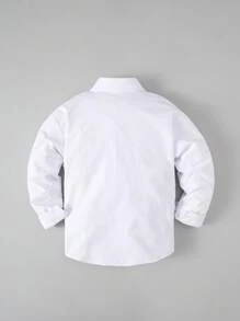 Tween Bé Trai Plus Kích Thước Cổ Điển Trường Phong Cách Thường Ngày Đảng Cổ Vuông Phối Màu Trắng Form Đầm Suông Áo Sơ Mi Tay Dài - trắng - Xem 2