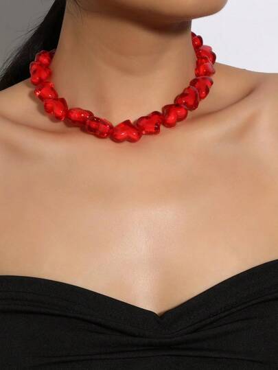 قلادة قلب أكريليك مصنوعة يدويًا للنساء، أحمر عيد الحب الجديد الوصول