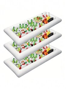 1個充氣式食品服務台,非常適合燒烤,野餐和泳池派對,內附冰塊和排水塞,讓您的食物和飲料保持冷鮮 - 白色 - 查看 1