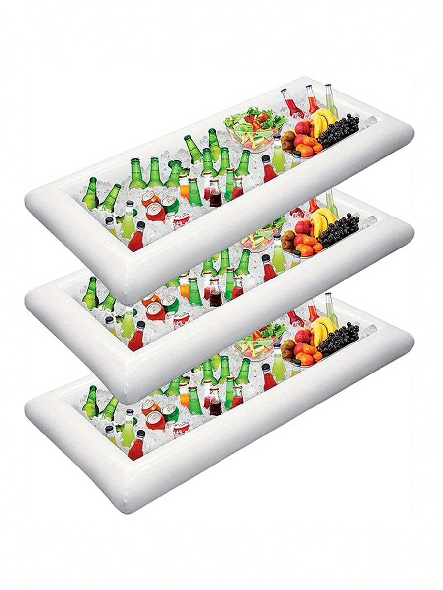 1個充氣式食品服務台,非常適合燒烤,野餐和泳池派對,內附冰塊和排水塞,讓您的食物和飲料保持冷鮮 - 白色 - 查看 1