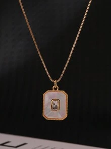 Nooxian 1條流行時尚簡約優雅的白色正方形壓克力女士吊墜項鍊 - 金黃色 - 查看 3