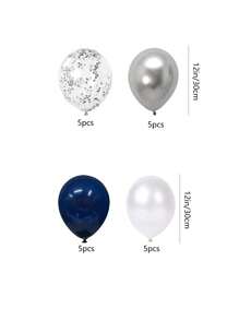 20pcs 12inch Navy Blue And Silver Confetti Balloons White Faux Pearl And Silver Metallic Chrome Party Balloons Set For Birthday Bride Anniversary Wedding Engagement Graduation Party Decorations, Back To School Valentine Day